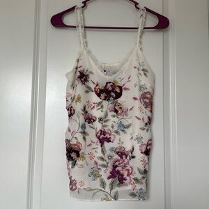 White House Black Market Valerie Embroidered Cami XSP Ecru w/Dark Berry